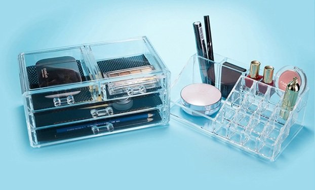 Organizator cosmetice si bijuterii cu oglinda